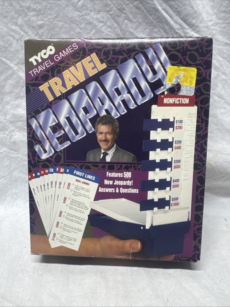 TYCO Travel Jeopardy! (1993) Open Box, Alex Trebek