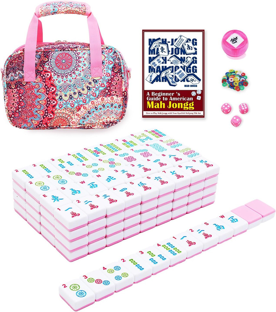 American Mahjong Tile Set with Printed Handbag, 166 Premium Pink Tile and Access