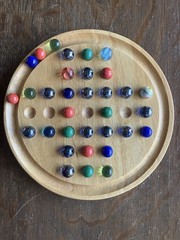 Vintage Wooden Solitaire Board Game with Marbles – Classic Strategy Puzzle
