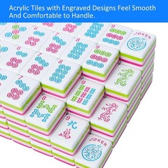 Engraved American Mahjong Tile Set(4 Layer), 166 Acrylic Mahjong Tiles with A Ca