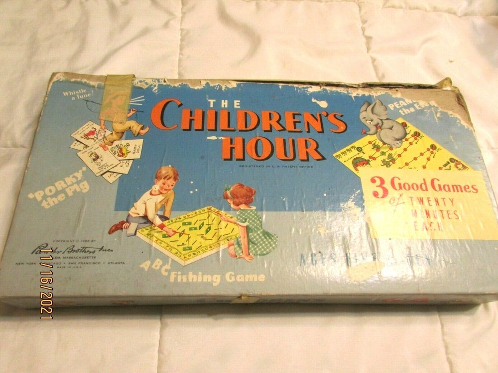 Vintage 1958 The Children’s Hour Parker Brothers 3 Games in 1, Each 20 minutes