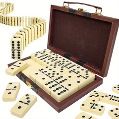 28pcs Double Six Dominoes Set Classic Black & White Plastic Tiles in Box