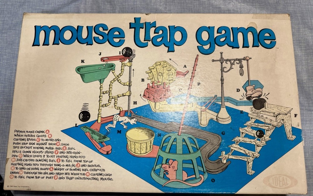 1963 Vintage Mouse Trap Board Game Complete Plastic 1960s Kids Toy Children Rare
