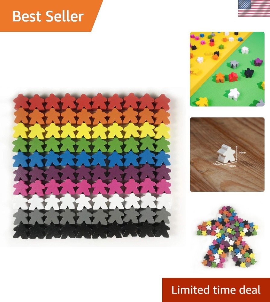 Educational 100 Wooden Meeples – Multi-Color Game Tokens for Creative Play