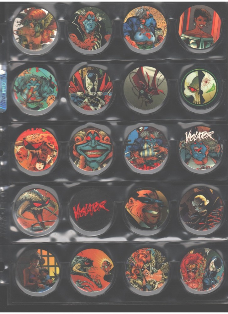 COMPLETE “SPAWN” 1995 CANADA GAMES 70 pc. Pog set & 8 slammers (in pog sheets)