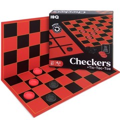 2 in 1 Black Red Checkers and Tic Tac Toe Family Game Set Portable Fun