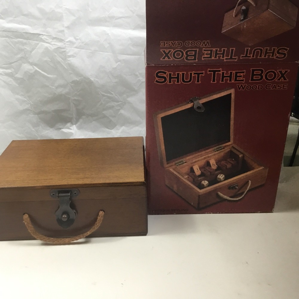 Game Shut The Box Wooden Case Dice Directions New In Box. 8x6x3 Inches Brown