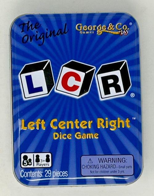 The Original LCR Left Center Right Dice Game Blue Tin