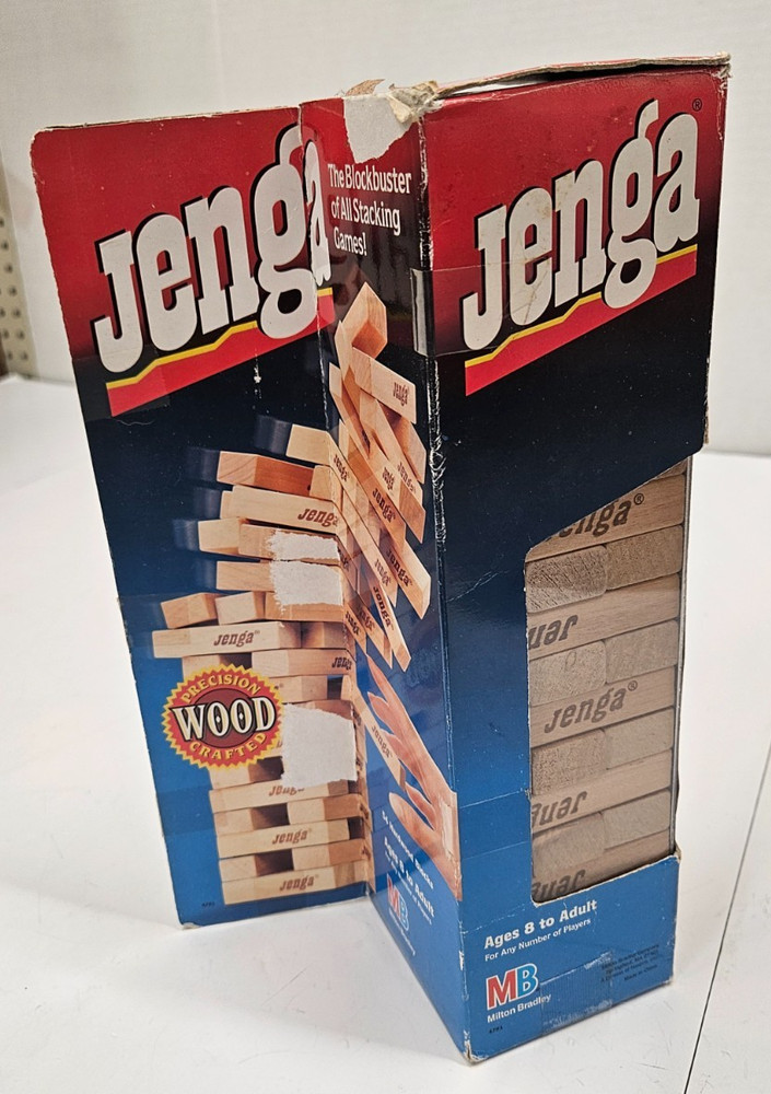 Vtg Original 1986 JENGA 4793 MB Game Wood Blocks Complete USA
