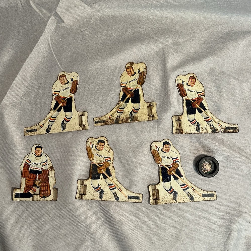 1970s Original Coleco Table hockey players – Chicago Blackhawks Set Of 6 W Puck