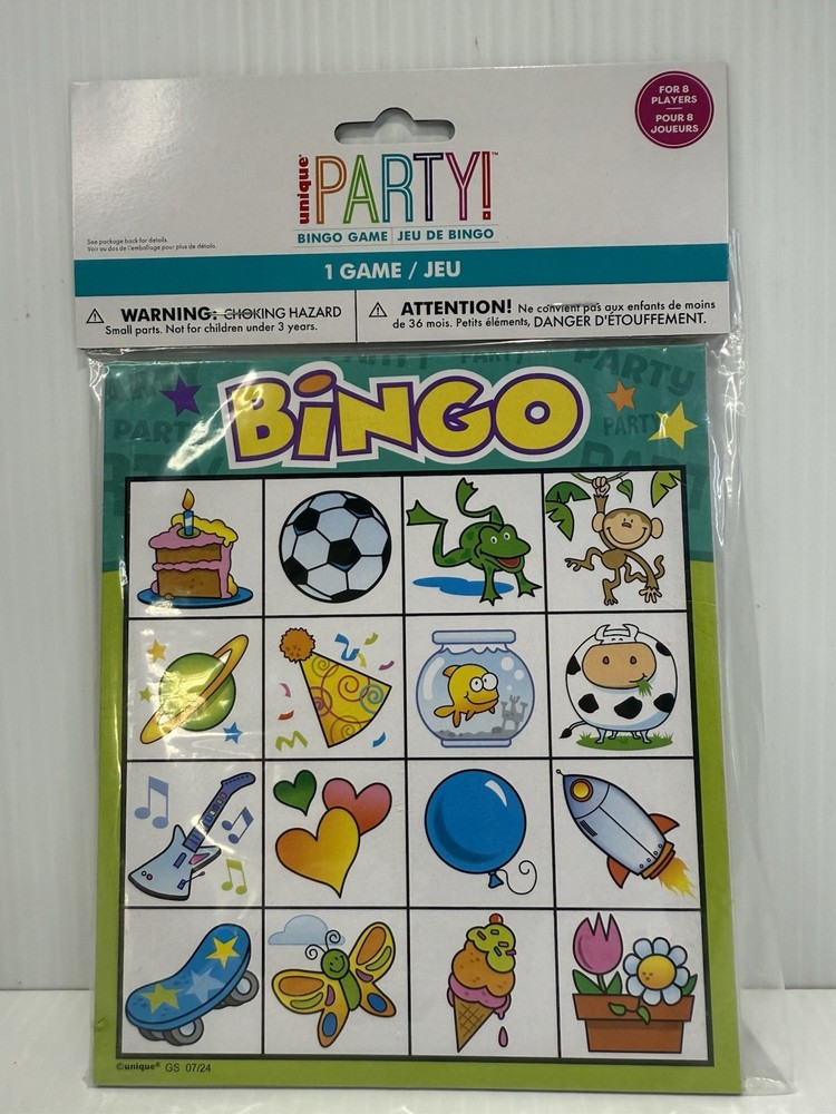 Party Birthday Educational Bingo Game 8 Bingo Cards 16 Picture Cards Markers