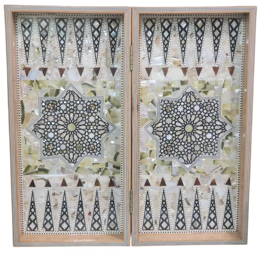 2 in 1 Backgammon Board Inlaid Mother of Pearl/Backgammon Egyptian Chess20.47 in