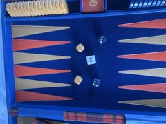 Vintage Wooden Backgammon Game Red, Blue, Gold Multicolored Complete Has All Pcs