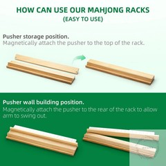 Wooden Mahjong Racks with Pushers, Set of 4, Solid Wood Tile Racks with Push Sli