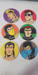 Lot of 6 Mortal Kombat Pogs 1992 Raiden-Lin Kuei-Sonya Blade-Scorpion-Johnny Cag