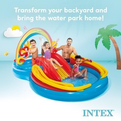 Inflatable Pool 117 x 76 53 Rainbow Slide Water Ring Toss Intex 57453EP Foot