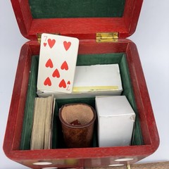 Vintage Cube Compact Portable Multi Game Set in Wooden Dice Box Japan Cards