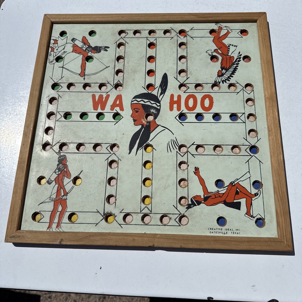 Vtg Wa-Hoo Wahoo Game Board Creative Designs Texas Indian Western Framed Checker