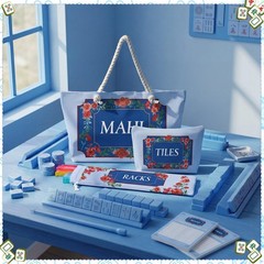 Sunnymove Empty Mahjong Bags Set for Tiles and Racks 24x13x4.7 Inch Blue