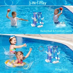 Pool Basketball Hoop 3-in-1 Floating Football Ring Games 5 Balls LPFG 4-8 8-12