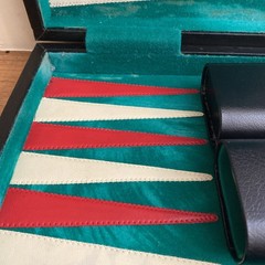Backgammon Red White Green Set Retro Vintage Leather Style Case Travel Game Kit