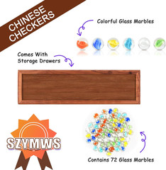 12.7 Inches Wooden Chinese Checkers Set with Storage Drawer -60 Glass Marbles in