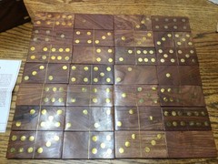 Wooden Domino Set with 28 Brass Inlay on 4″ x 1 7/8″ Tiles & Storage Box