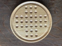 Vintage Wooden Solitaire Board Game with Marbles – Classic Strategy Puzzle