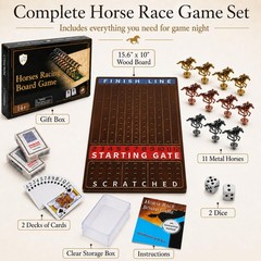 Jyquorp Horse Race Board Game Wooden Kentucky Derby Party Large, Walnut
