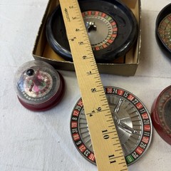 LOT 1940’s Vintage Pocket Roulette Red Tin Toy Mini Travel Antique Wheel Games