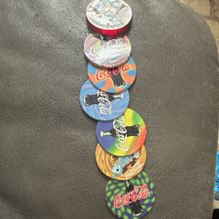 Set of 6 Pogs and 1 Slammer, Coca-Cola Theme Multicolor Assorted Designs