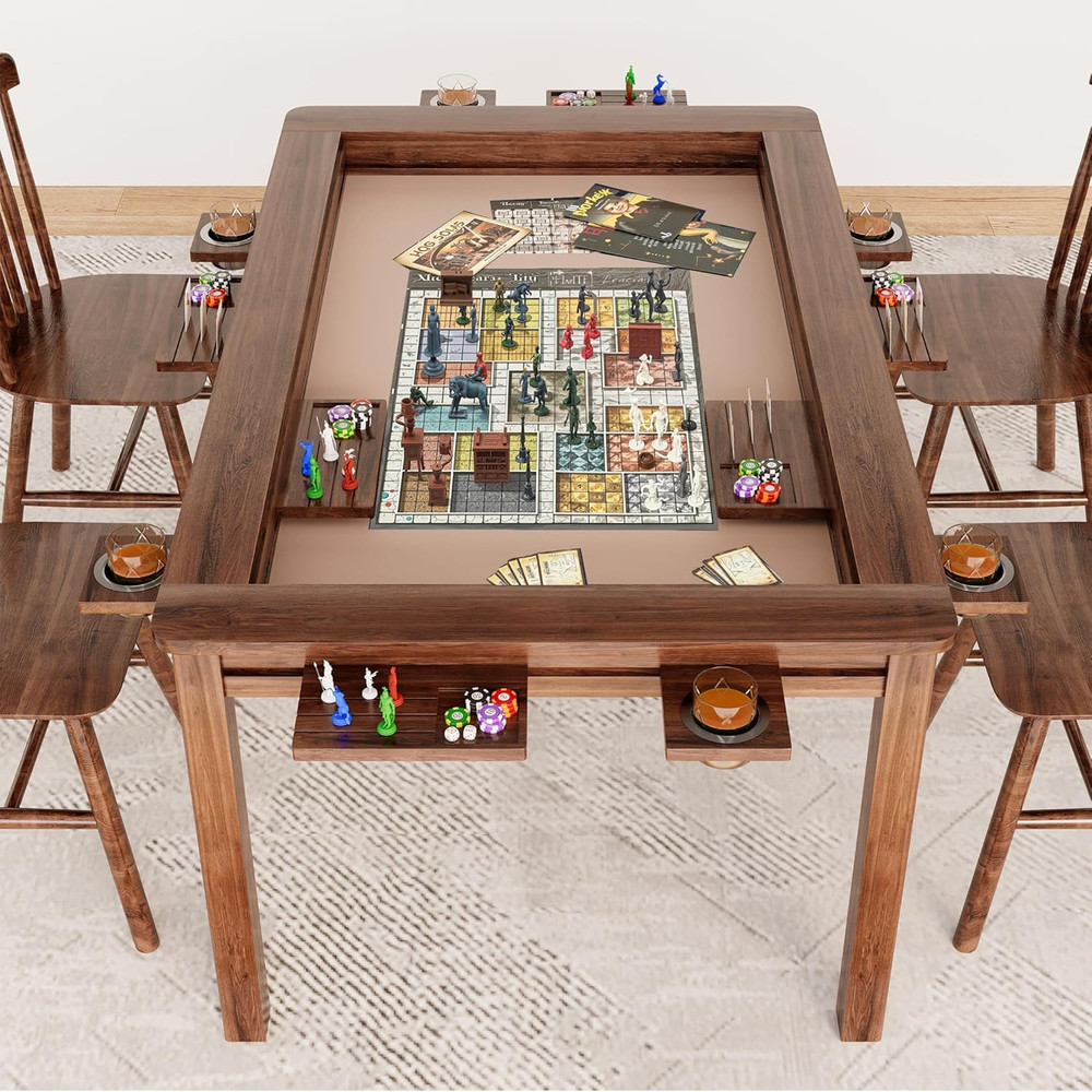 Board Game Table with Removable Table Top, 54” X 31” Play Area, Gaming and Dinin