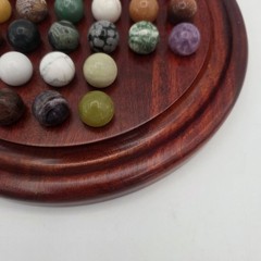 Miniature Marble Solitaire Game with Semi Precious Gemstones Minerals Wood Board
