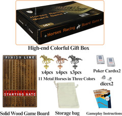 Horse Racing Game – Wooden Horse Race Board Game with 11 Luxury Metal Horses 2 D
