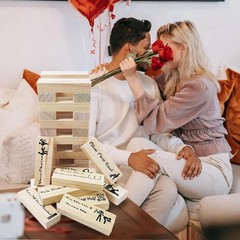 48pcs Wooden Tumble Tower Couples Game, Party Night Blocks, Stacking Block, W…