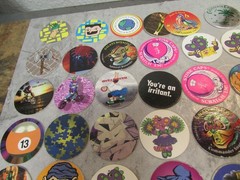 Pog Pogs game set of 42 various Misc pog playing caps pieces, great set!