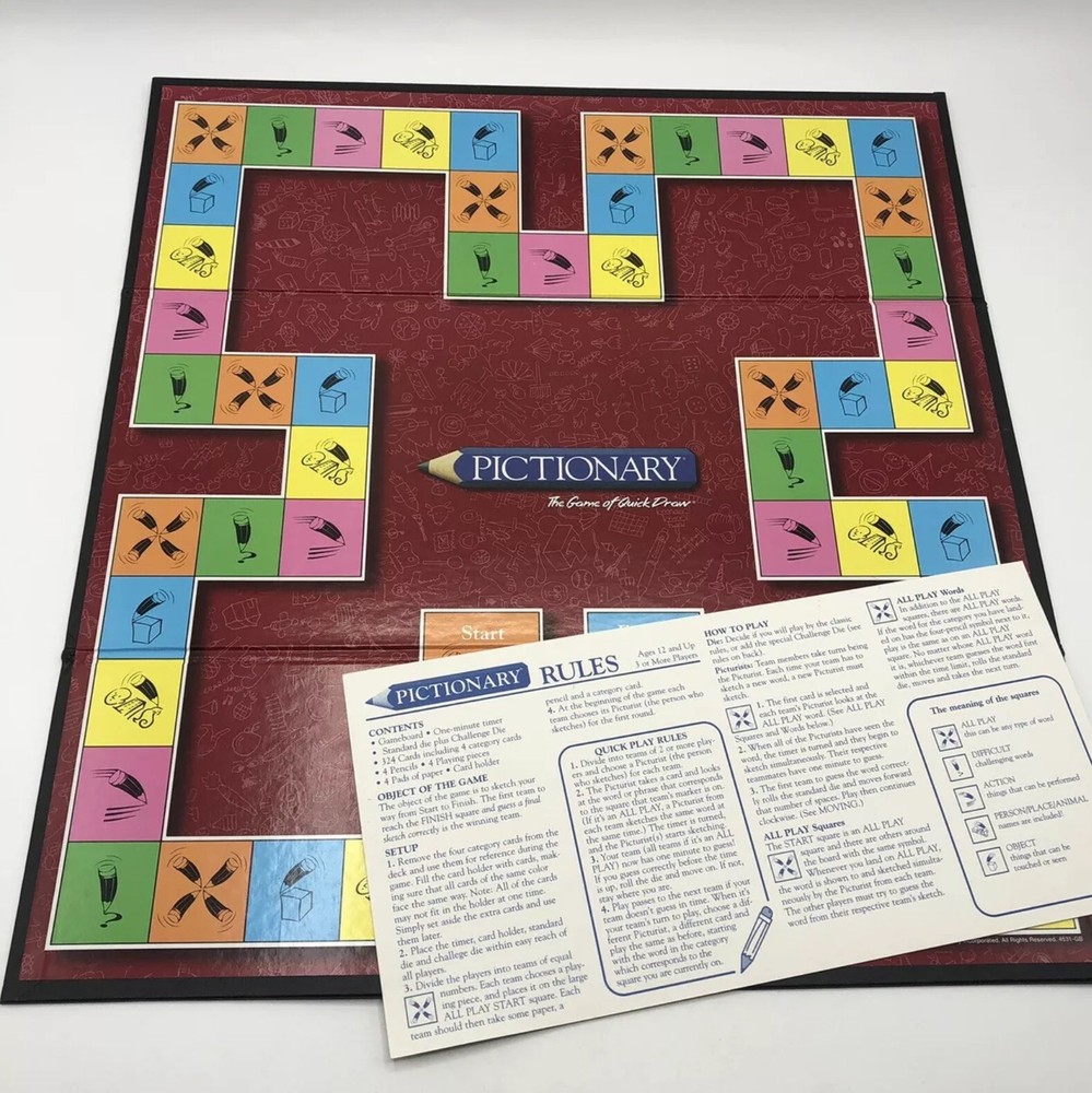 Pictionary Replacement Game Board And Instructions 2000 The Game Of Quick Draw