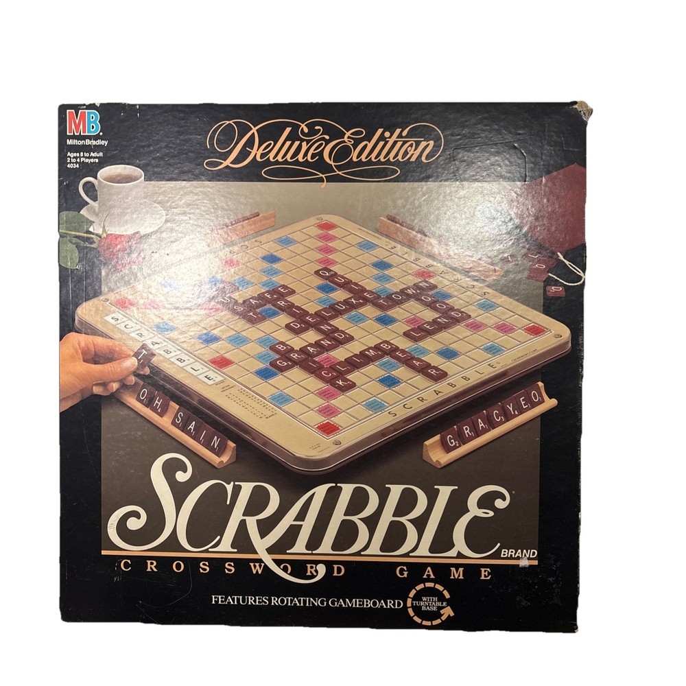Milton Bradley 1989 #4034 Scrabble DLX Ed Board Game Complete Turntable EUC!