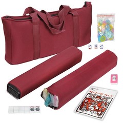 American Mahjong Set – Red Burgundy Soft Bag – 166 White Engraved Tiles, 4 Al…