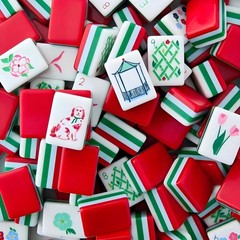 160 American Mahjong Tiles 4-Layer Acrylic Red Theme Engraved Set