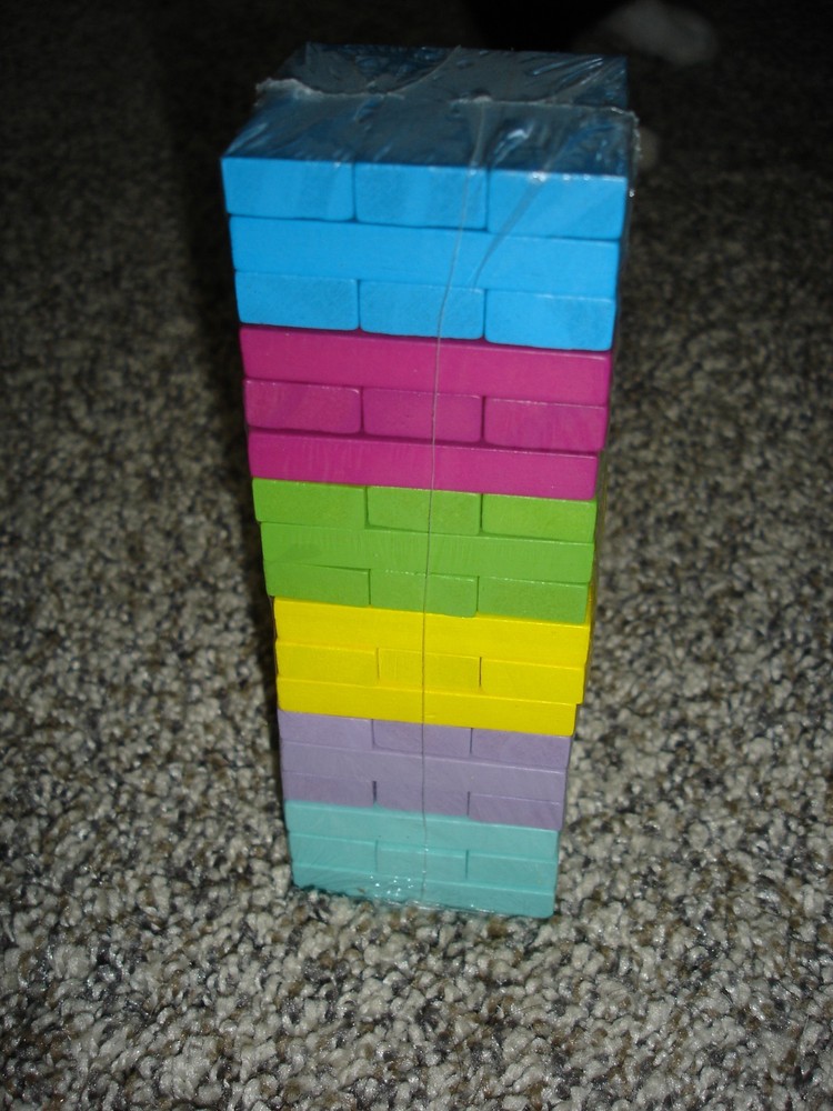 NEW Mini colorful Wooden Blocks Tumbling Tower Family Game 54pc 6″ x 2″