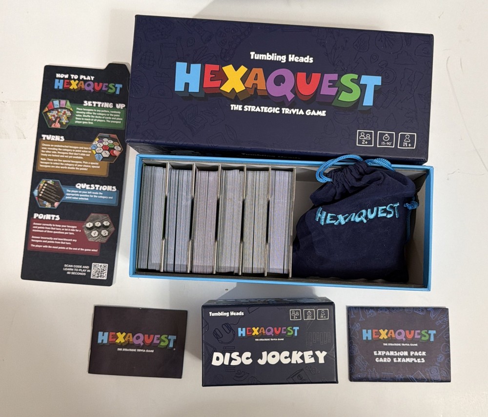 HEXAQUEST Tumbling Heads Strategic Trivia Game KICKSTARTER Second Edition Bundle