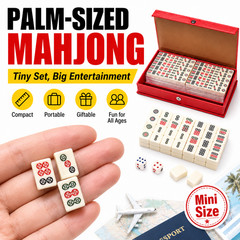 Compact Mini Mahjong Set with Dice Red Carry Case Travel Family Party Game Gift