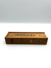 vintage 1998 domino set with wooden box black with multicolored stars