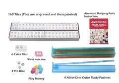 American Mahjong Set 166 Tiles Complete Rack Pushers Blue Carrying Bag