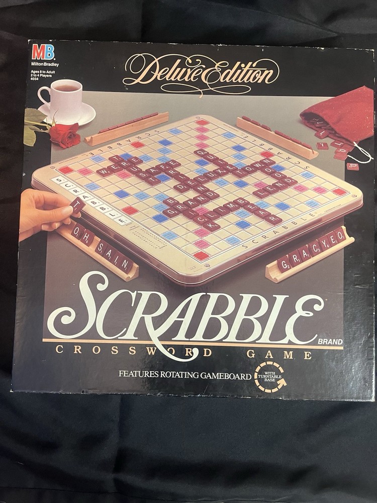 Scrabble Deluxe Edition Rotating Board Game MB 4034 Complete