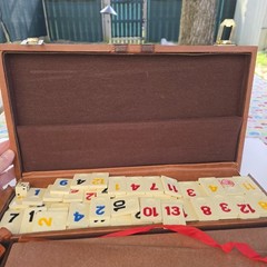VTG Rummikub Tile Game in Brown Faux Leather Briefcase Missing 1 Tile