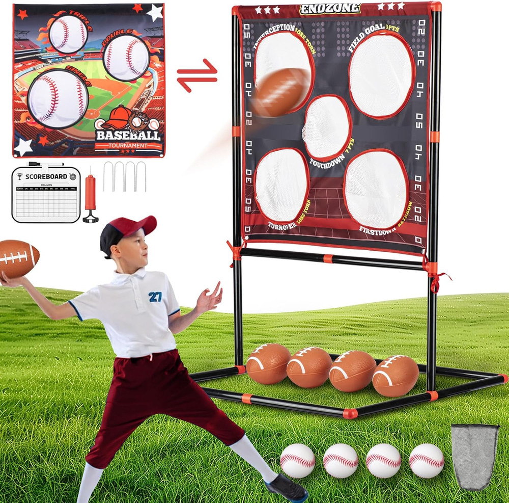 2-In-1 Football & Baseball Toss Game for Kids Ages 3-8 – Outdoor Garden Toy