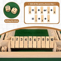 4-Player 10 Number Shut The Box Dice Game. Family Party Porch Pub Bar Board Game