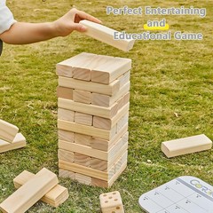 Giant Tumbling Tower Game，57Pcs Wooden Block Stacking Game （Over 4.2FT），Class…